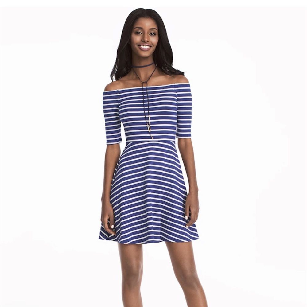 White House Black Market Off The Shoulder Stripped Sneaker Dress